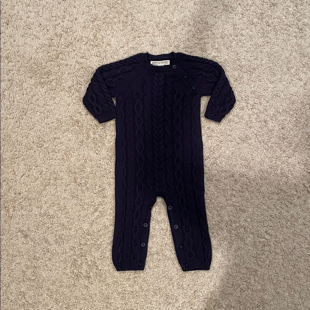 Navy Cable Knit Baby Organic Cotton sweater romper